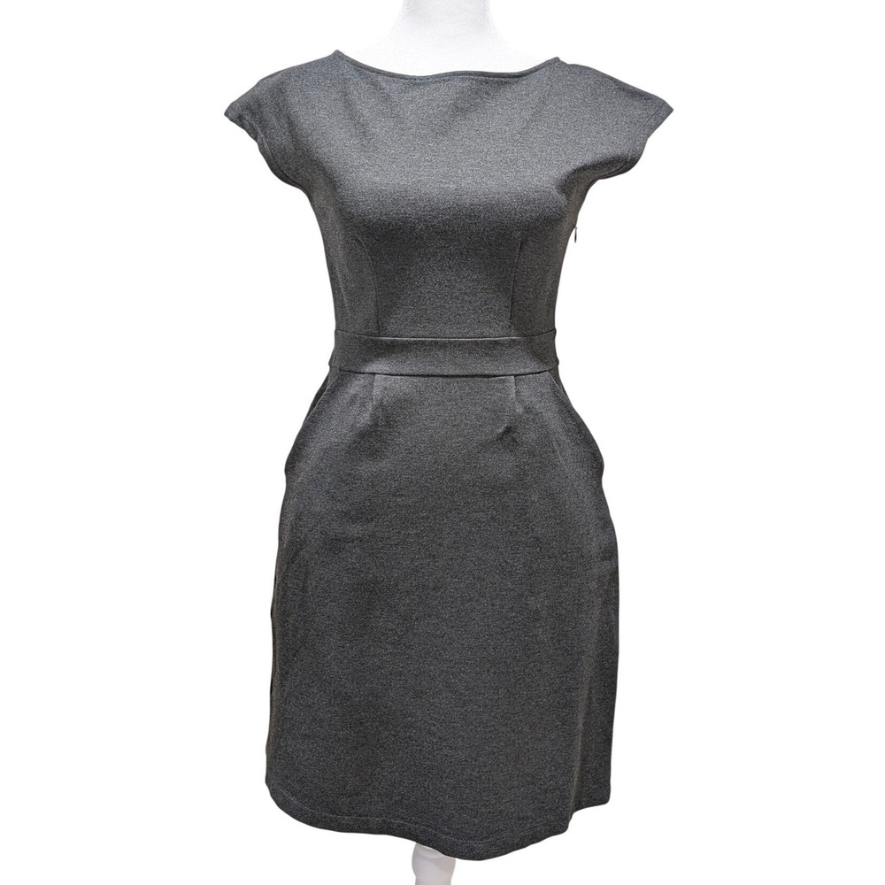 Quince Gray Cap Sleeve Stretch Sheath Dress Business Casual Career Pockets XS